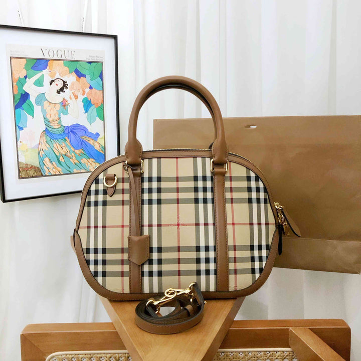 Burberry Vintage Check Plaid Beige Shoulder Bag