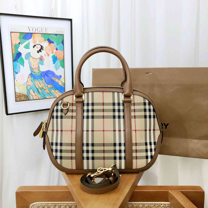 Burberry Vintage Check Plaid Beige Shoulder Bag
