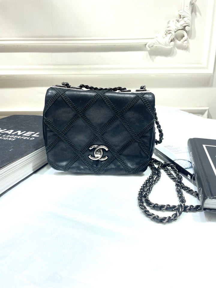 Top Quality Chanel Suture Mini Flap Bag Black Leather