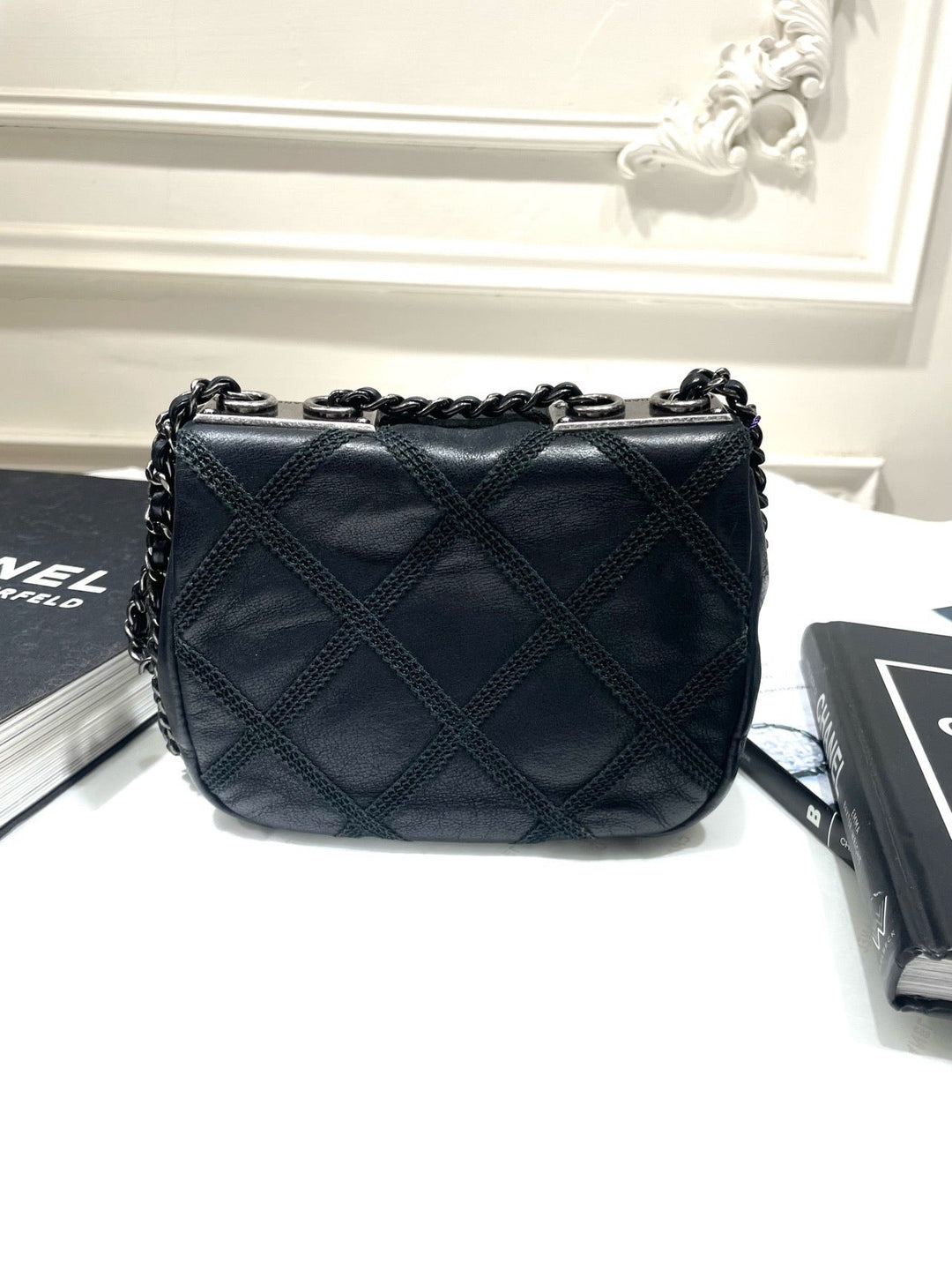 Top Quality Chanel Suture Mini Flap Bag Black Leather