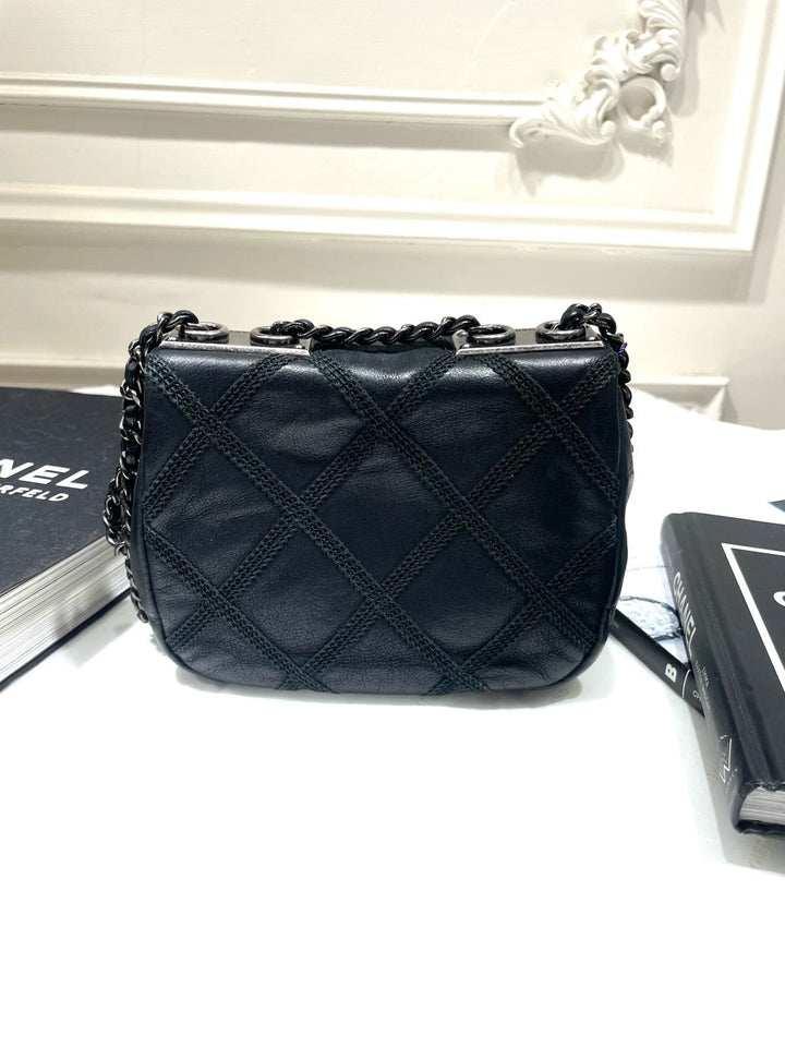 Top Quality Chanel Suture Mini Flap Bag Black Leather