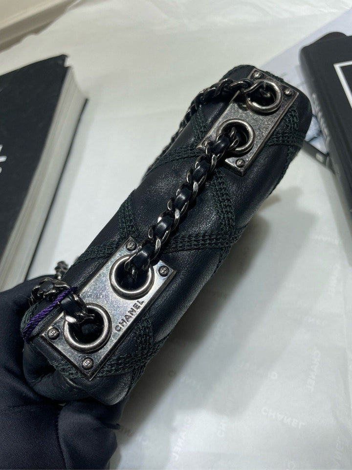 Top Quality Chanel Suture Mini Flap Bag Black Leather