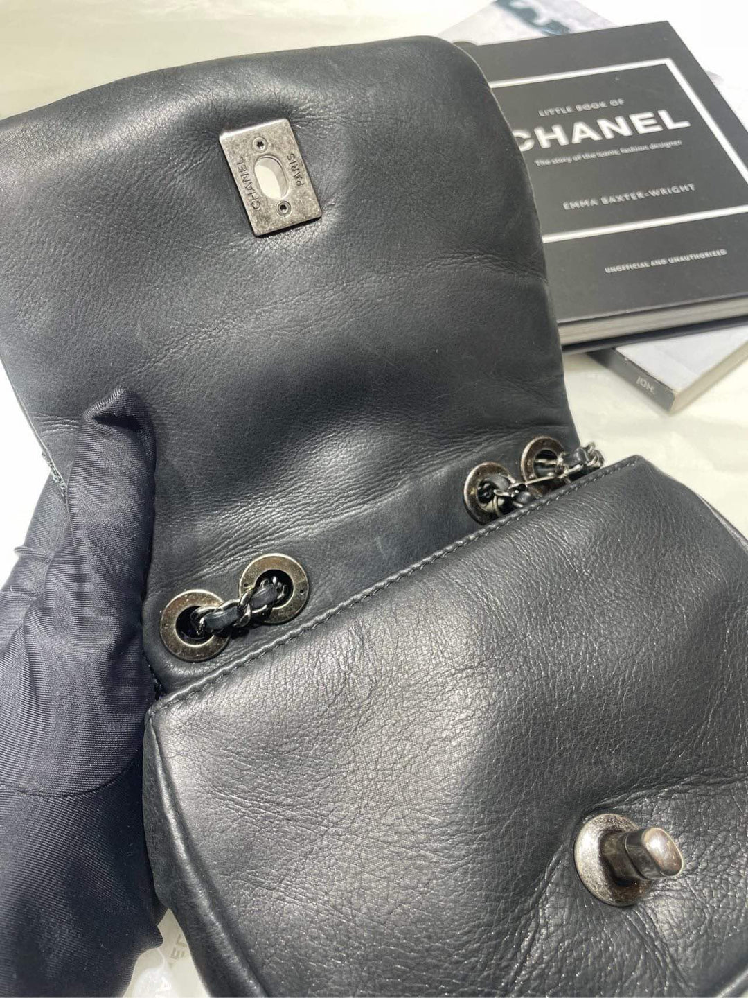 Top Quality Chanel Suture Mini Flap Bag Black Leather