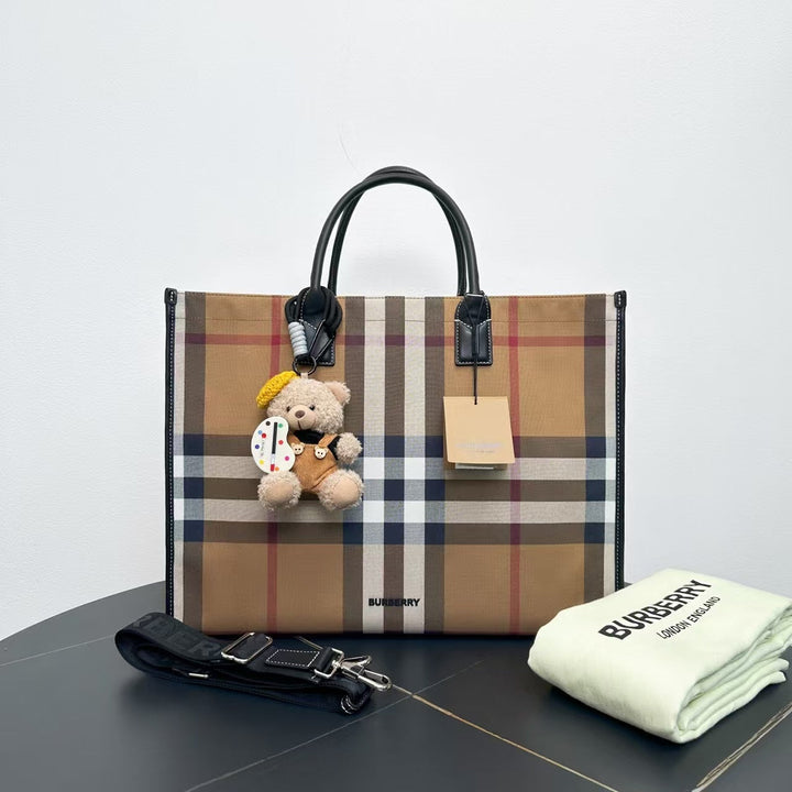 Burberry Large Two-Way Tote Bag in Classic Check Canvas