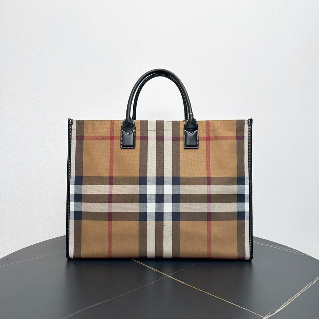Burberry Large Two-Way Tote Bag in Classic Check Canvas