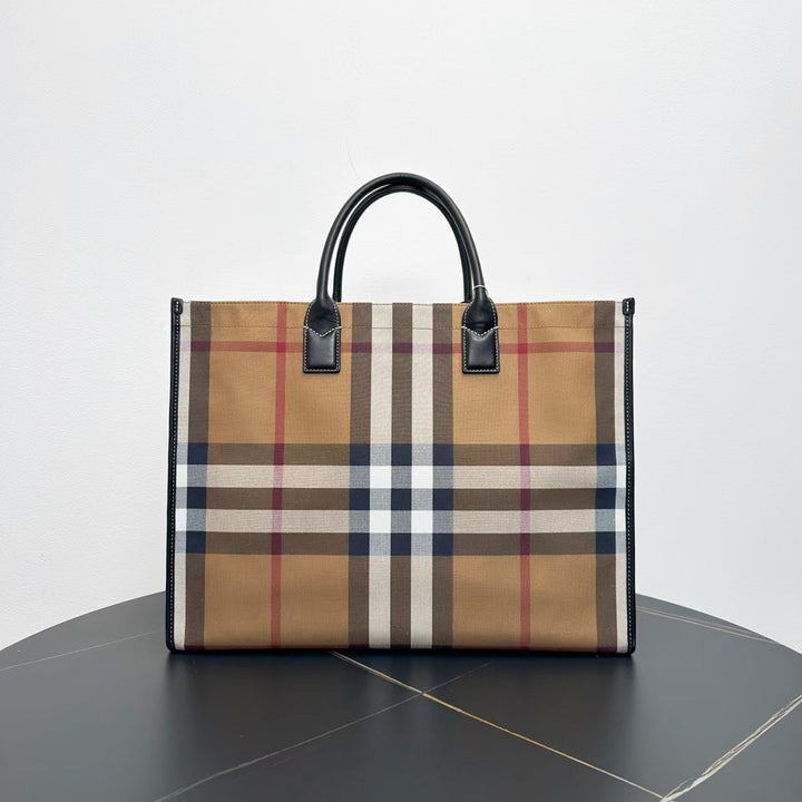 Burberry Large Two-Way Tote Bag in Classic Check Canvas