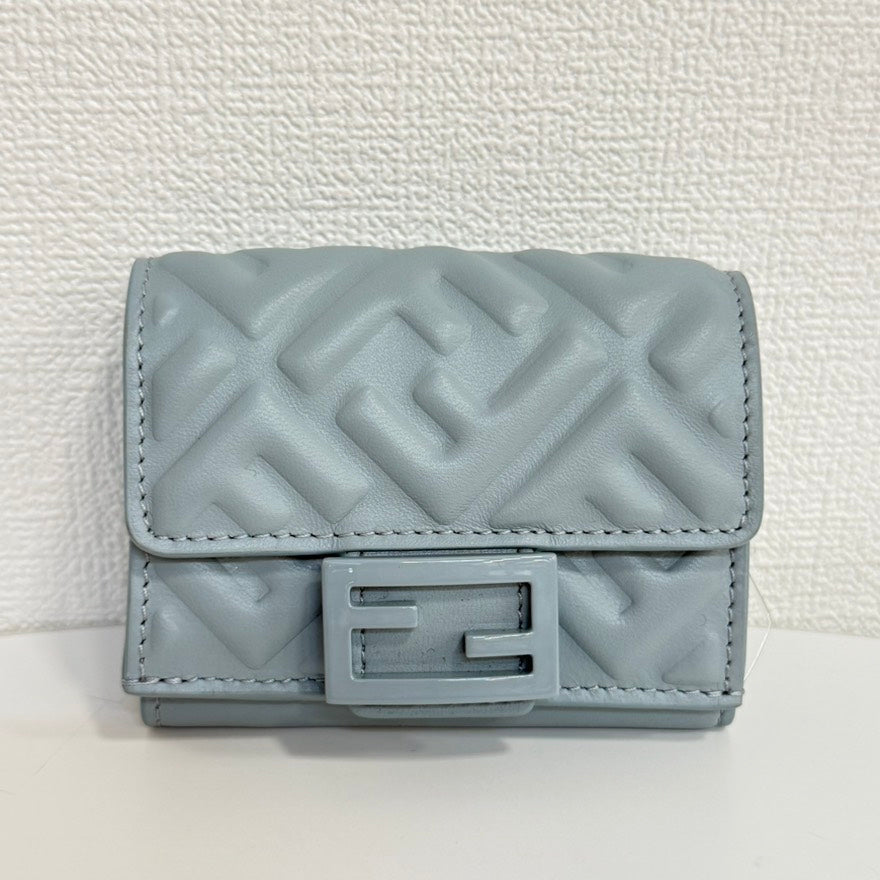 Top quality Fendi Zucca Leather Compact Wallet Grey