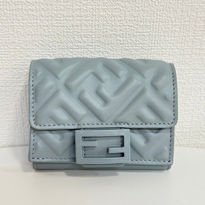 Top quality Fendi Zucca Leather Compact Wallet Grey