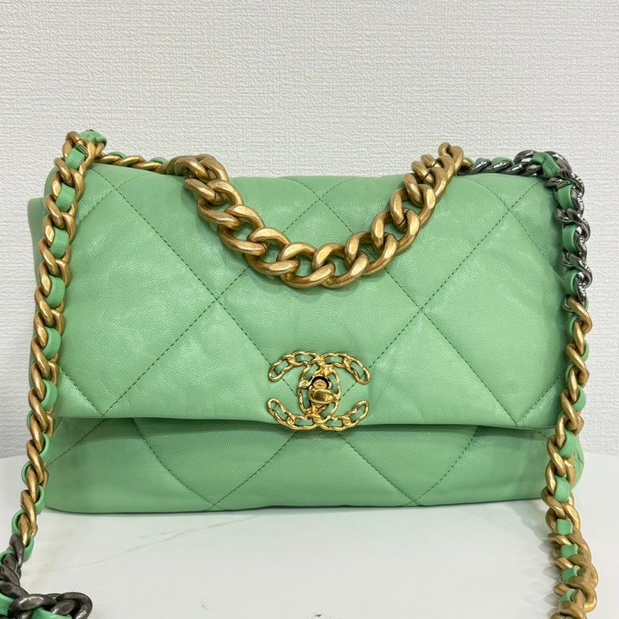 Chanel 19 Calfskin 2way Chain Bag in Mint Green Shoulder Bag