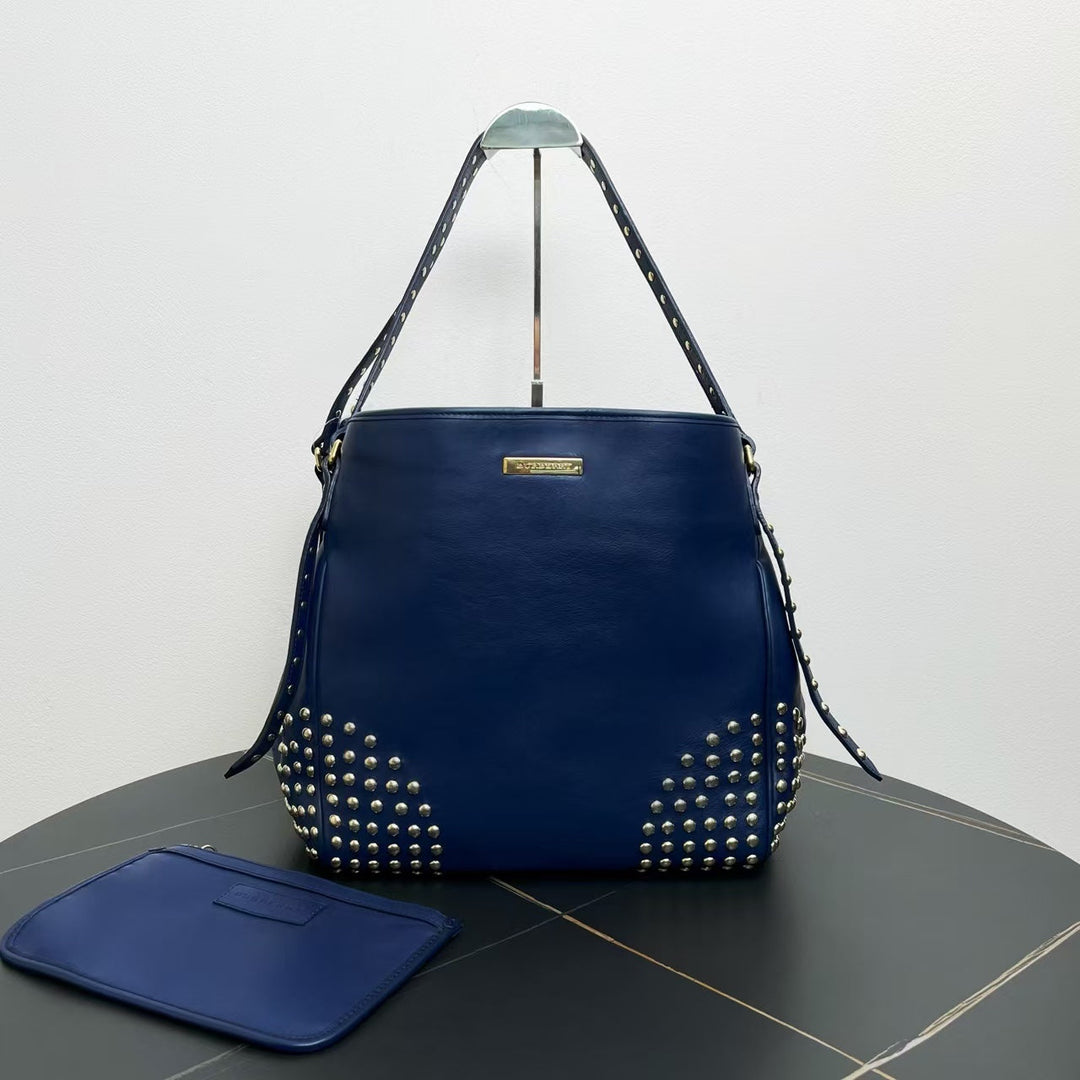 Burberry Studded Tote Bag in Navy Leather