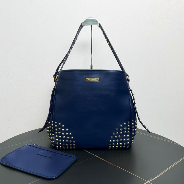 Burberry Studded Tote Bag in Navy Leather