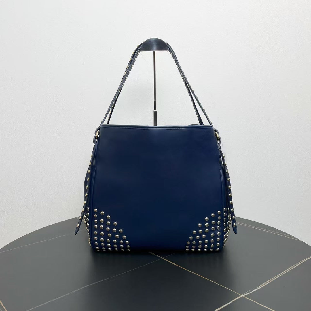 Burberry Studded Tote Bag in Navy Leather