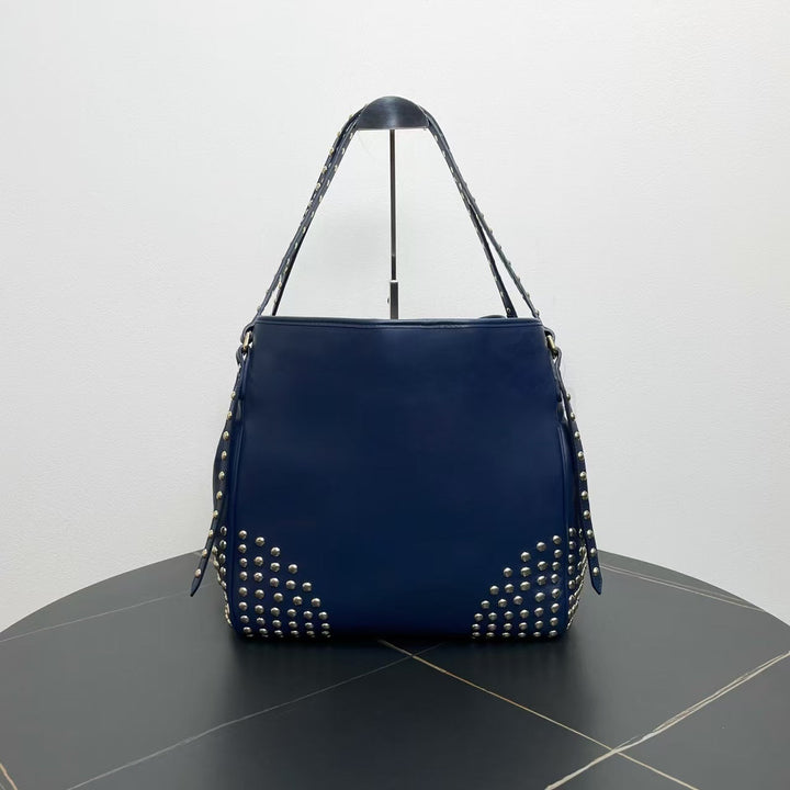 Burberry Studded Tote Bag in Navy Leather
