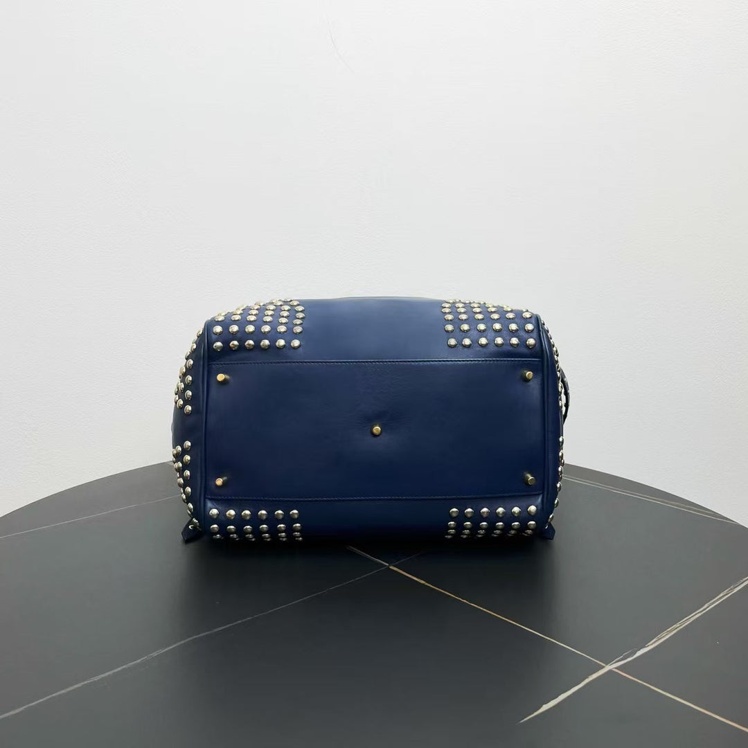 Burberry Studded Tote Bag in Navy Leather