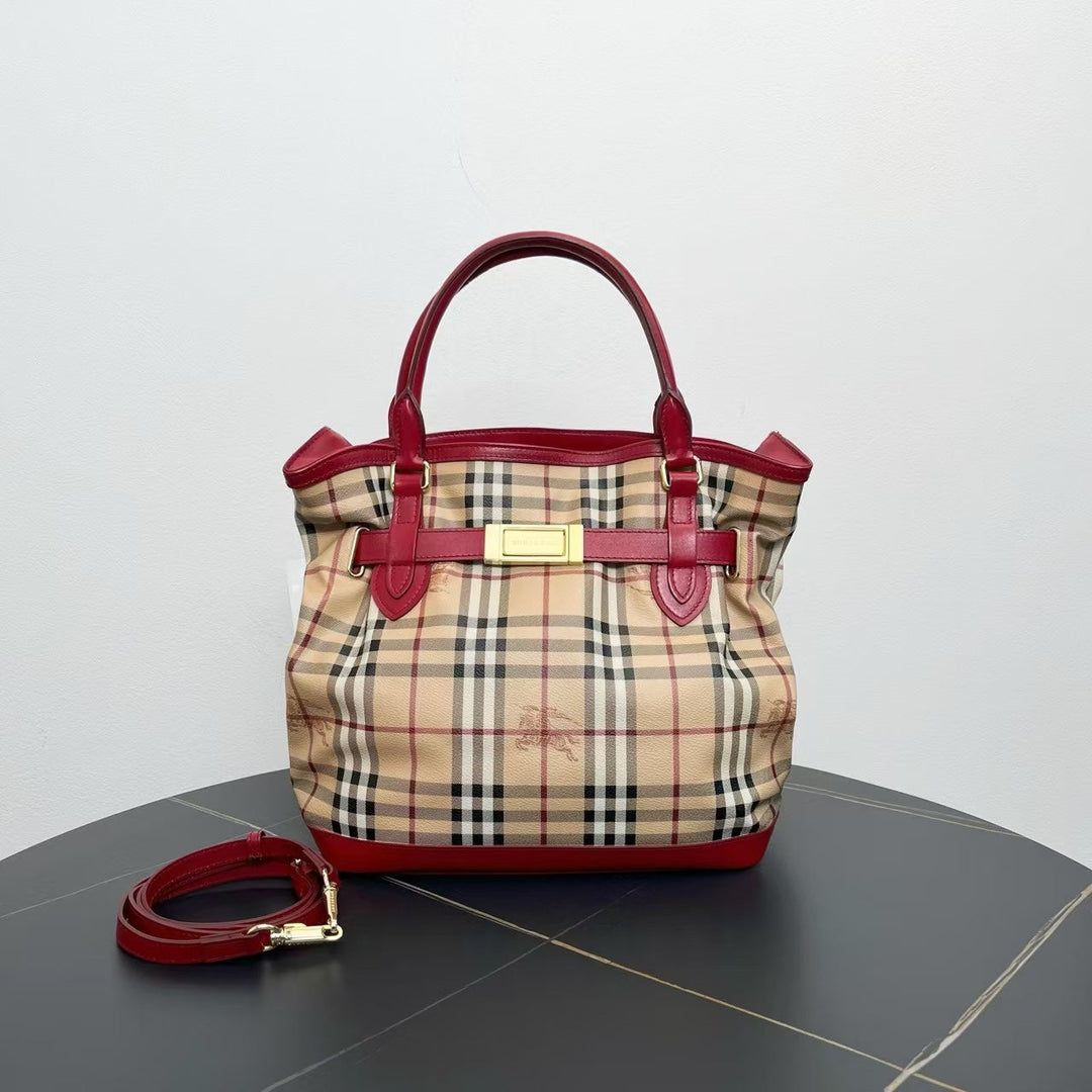 Burberry Vintage Two-Way Plaid Shoulder Bag in Beige