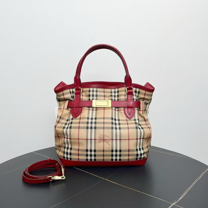 Burberry Vintage Two-Way Plaid Shoulder Bag in Beige