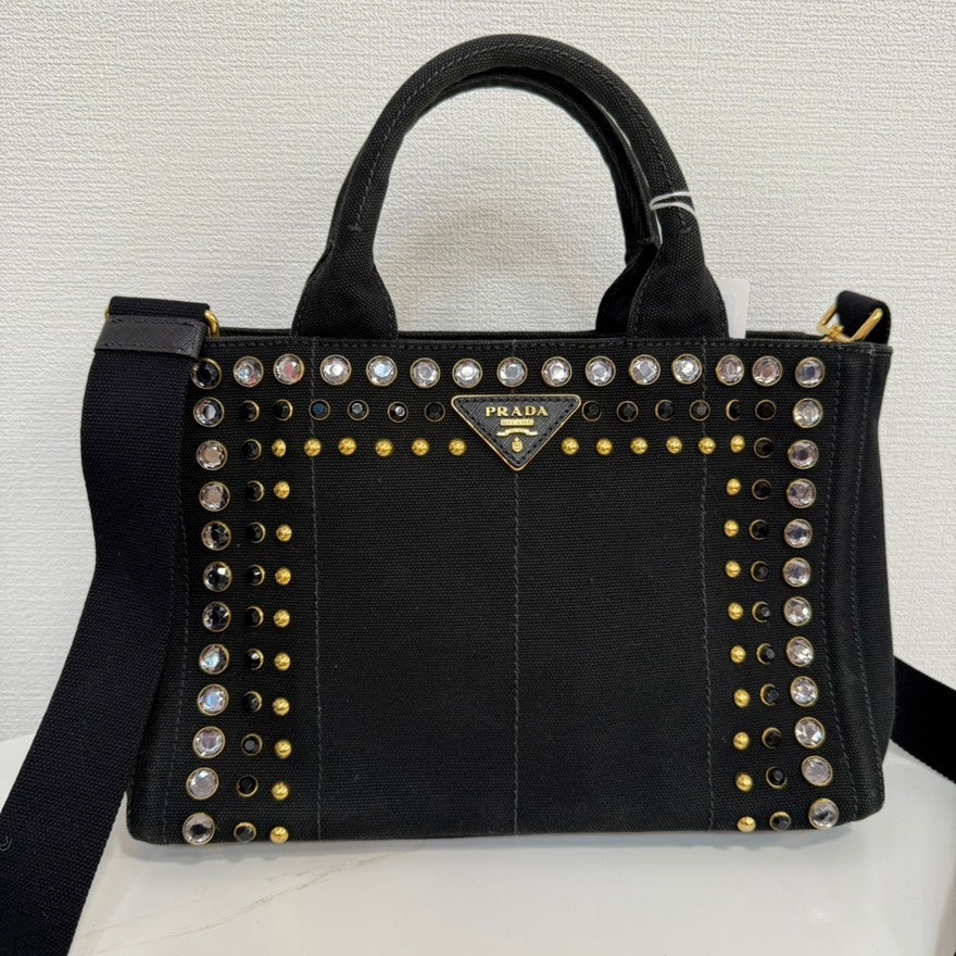 Prada Canapa Rhinestone Canvas 2way Bag FM9013