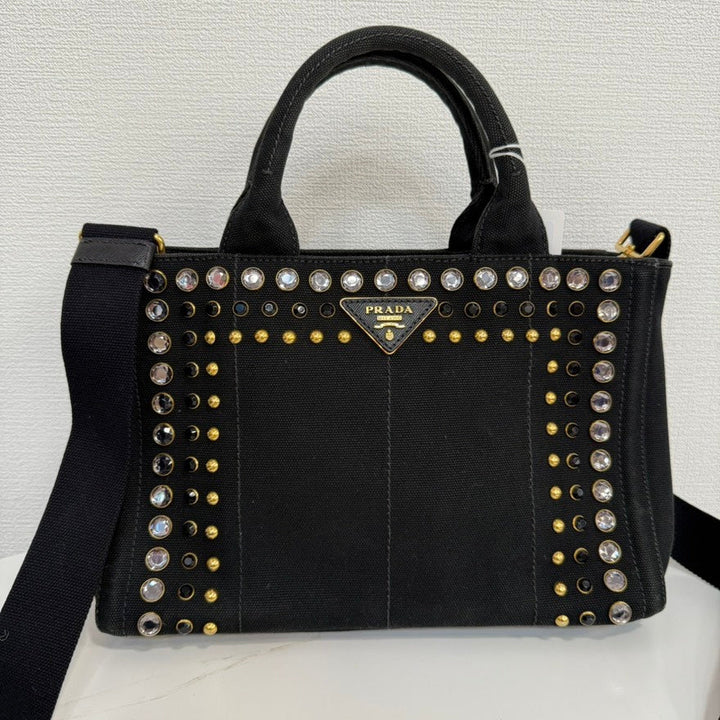Prada Canapa Rhinestone Canvas 2way Bag FM9013