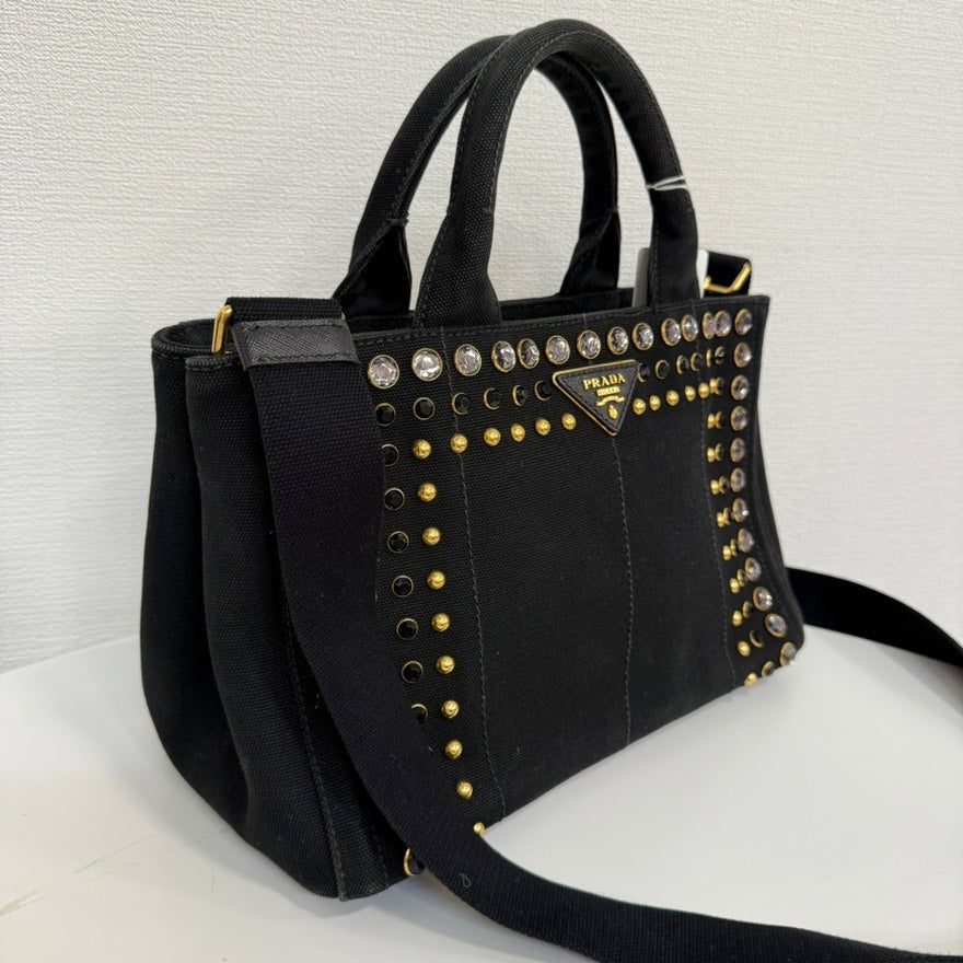 Prada Canapa Rhinestone Canvas 2way Bag FM9013