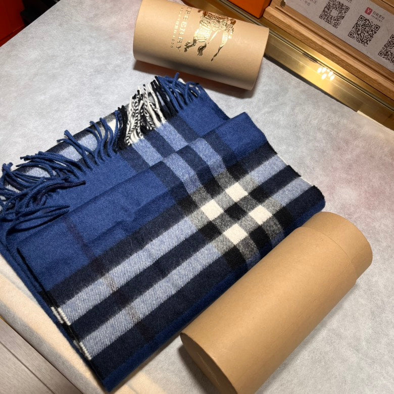 Burberry Cashmere Scarf Check Blue Scarves and Shawls