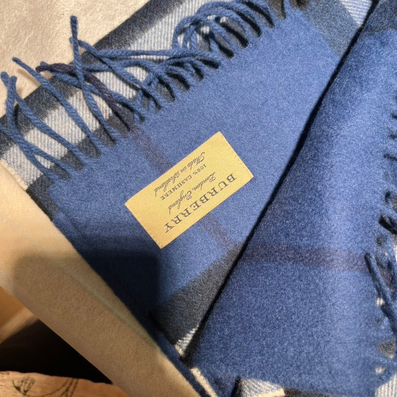 Burberry Cashmere Scarf Check Blue Scarves and Shawls