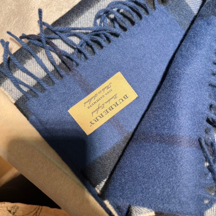 Burberry Cashmere Scarf Check Blue Scarves and Shawls