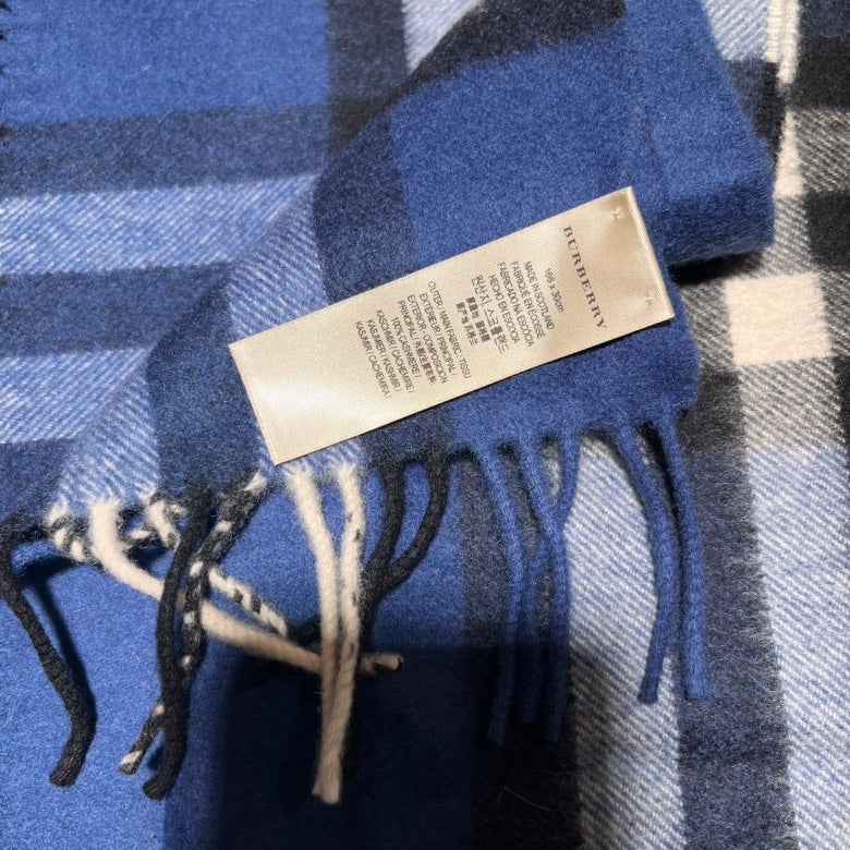 Burberry Cashmere Scarf Check Blue Scarves and Shawls