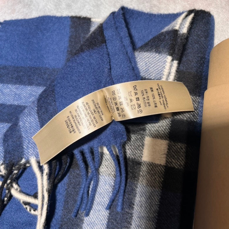 Burberry Cashmere Scarf Check Blue Scarves and Shawls