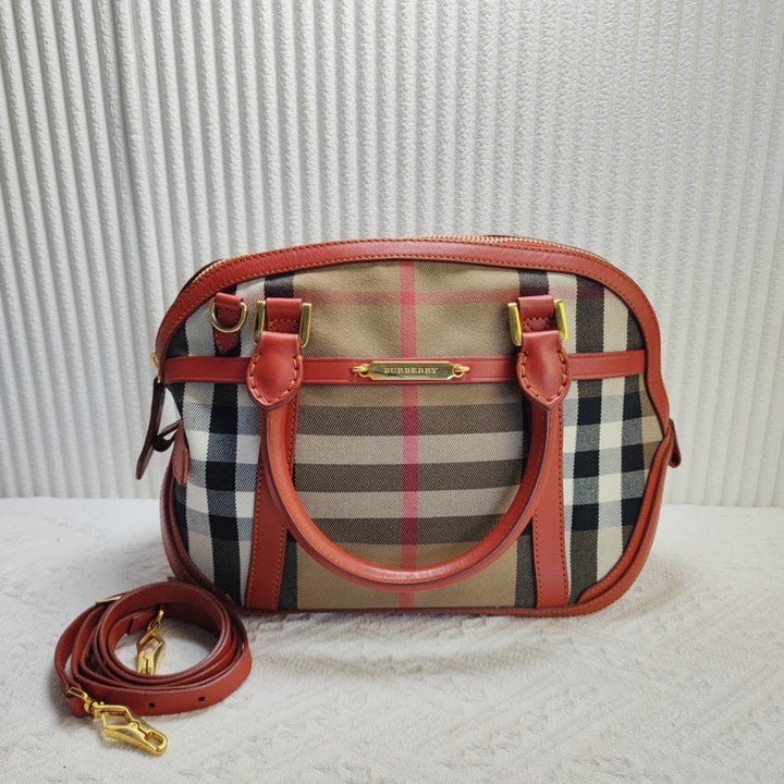 Burberry Haymarket Check Beige Satchel Bag