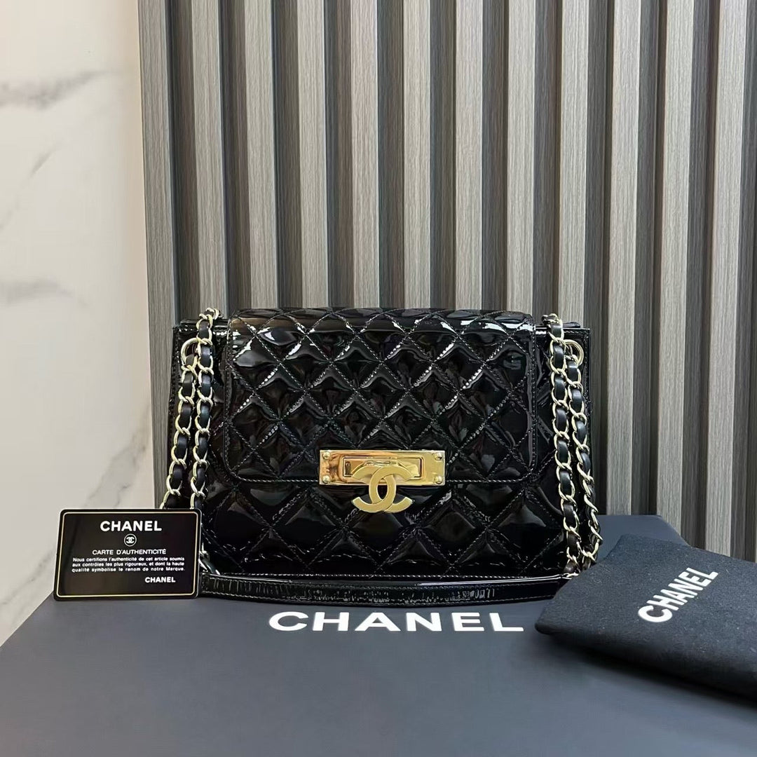 Top Quality Chanel Classic Flap Black Patent Leather Shoulder Bag 2014-2015