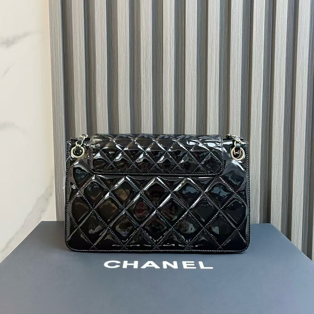 Top Quality Chanel Classic Flap Black Patent Leather Shoulder Bag 2014-2015