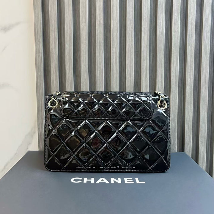 Top Quality Chanel Classic Flap Black Patent Leather Shoulder Bag 2014-2015