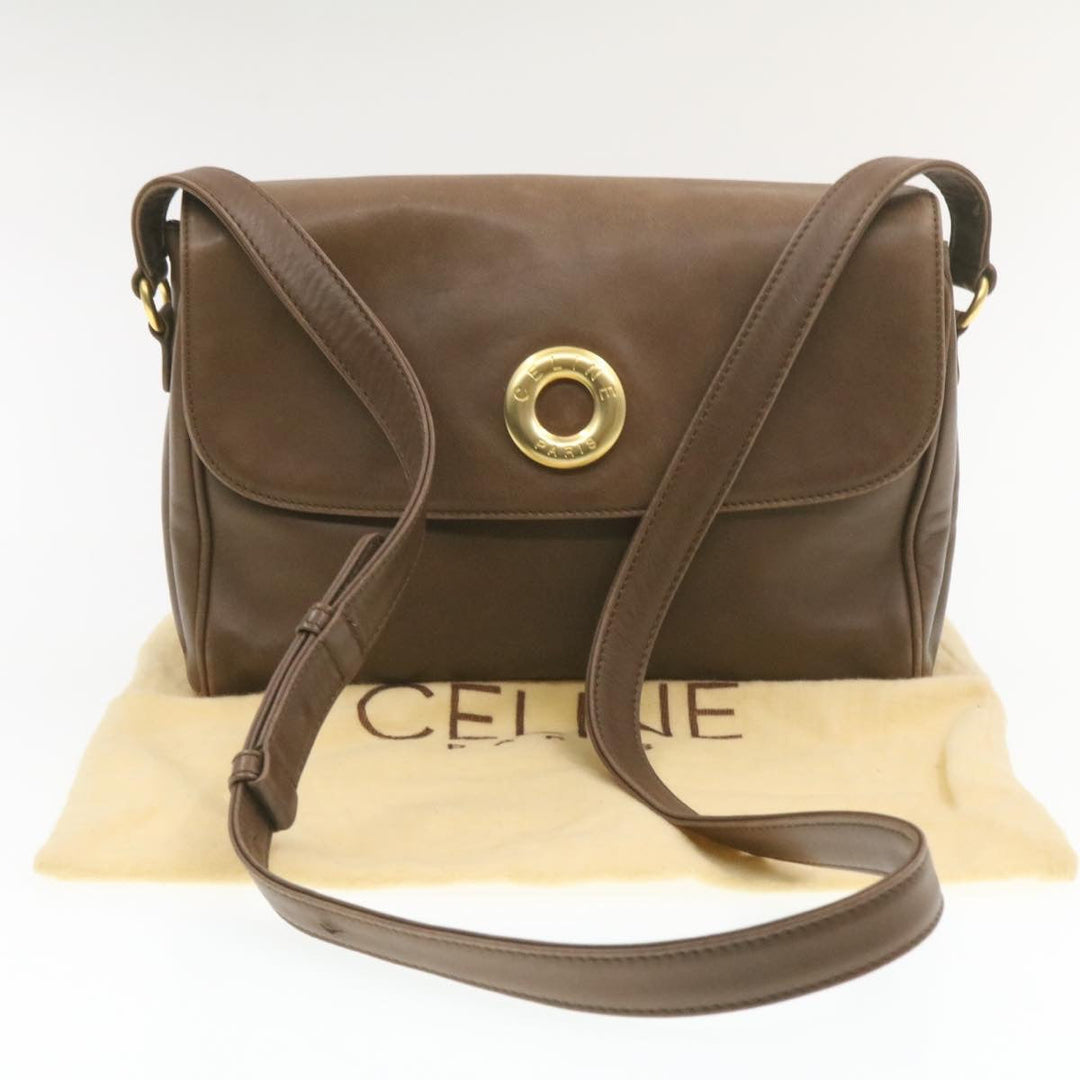Celine ring Shoulder Bag Leather Brown  rd1551