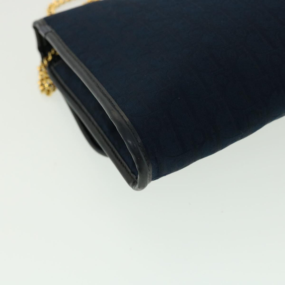 CHRISTIAN Top quality Dior Trotter Canvas Chain Shoulder Bag Navy Auth rd2392