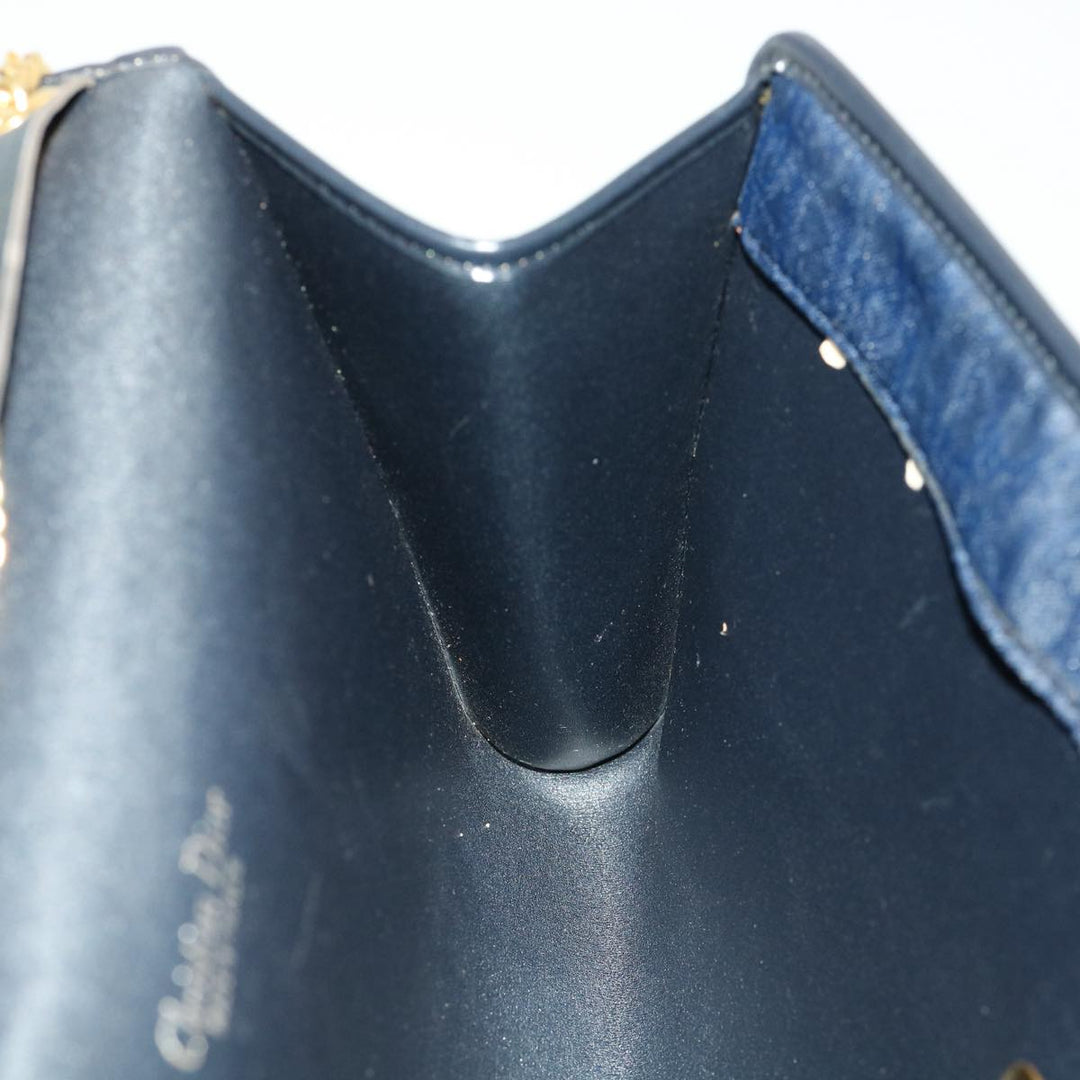 CHRISTIAN Top quality Dior Trotter Canvas Chain Shoulder Bag Navy Auth rd2392