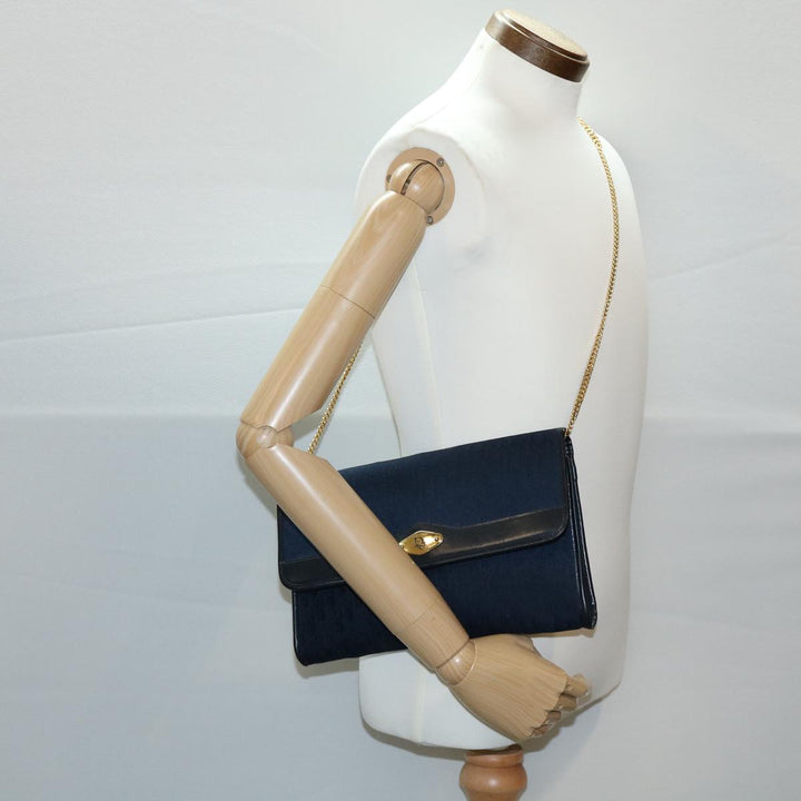 CHRISTIAN Top quality Dior Trotter Canvas Chain Shoulder Bag Navy Auth rd2392