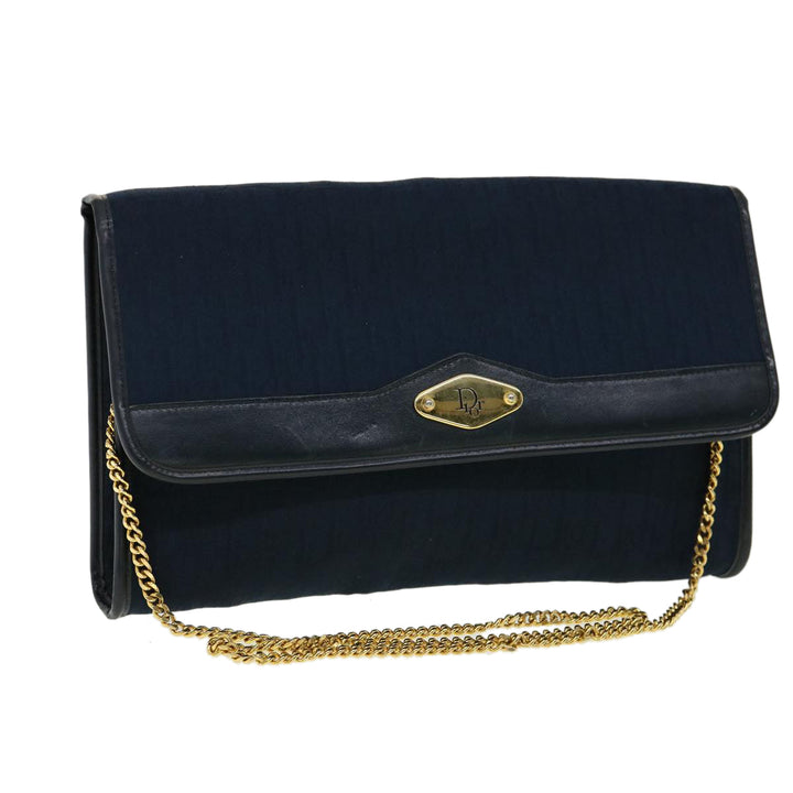 CHRISTIAN Top quality Dior Trotter Canvas Chain Shoulder Bag Navy Auth rd2392