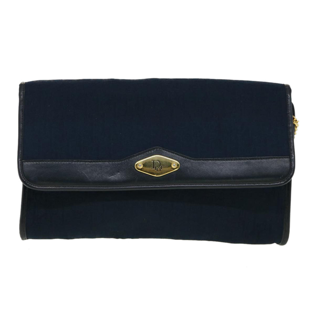 CHRISTIAN Top quality Dior Trotter Canvas Chain Shoulder Bag Navy Auth rd2392