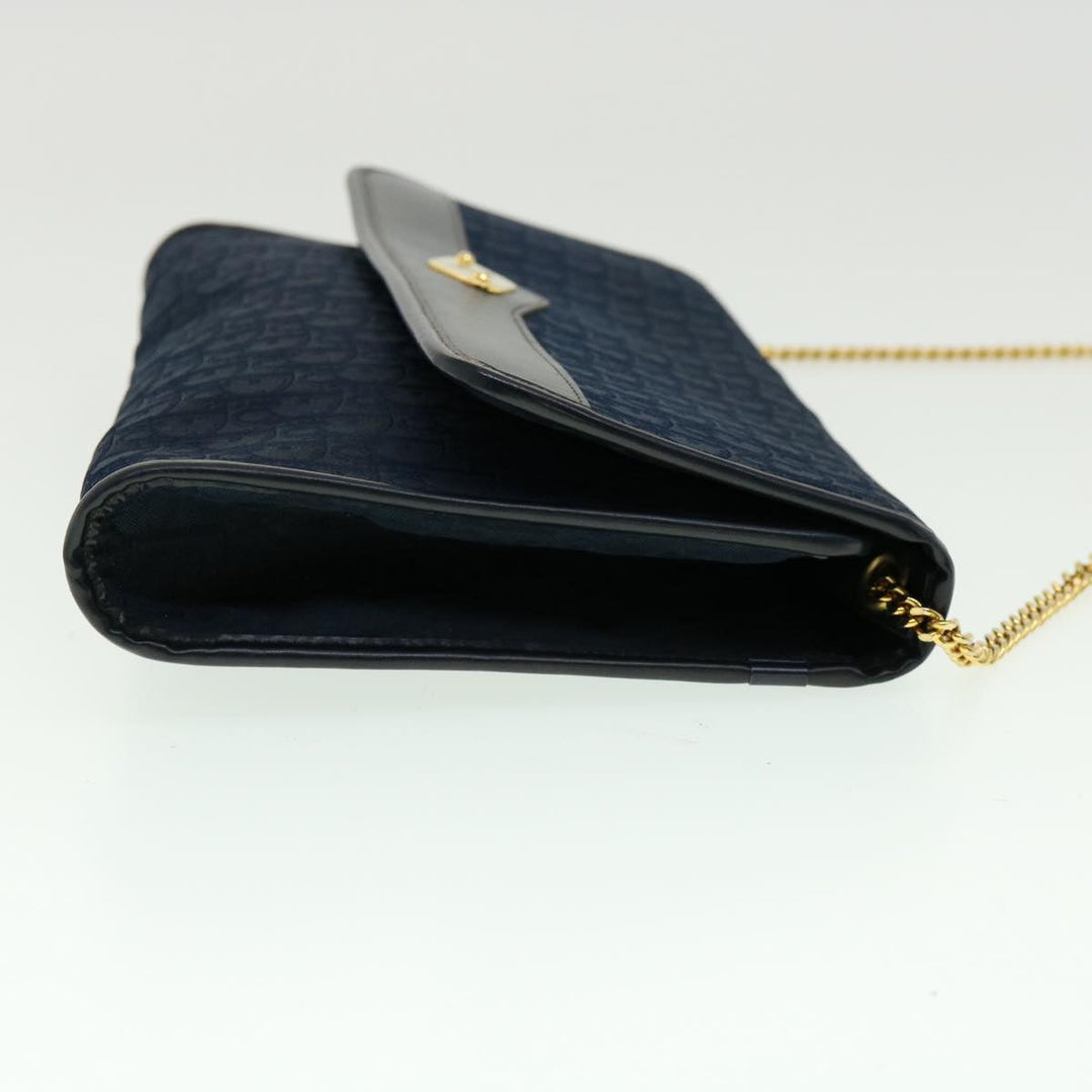 CHRISTIAN Top quality Dior Trotter Canvas Chain Shoulder Bag Navy Auth rd2392