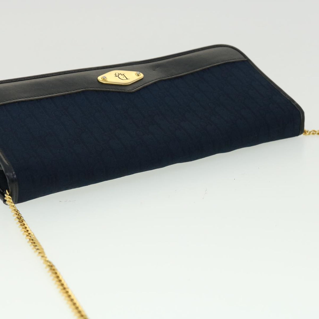 CHRISTIAN Top quality Dior Trotter Canvas Chain Shoulder Bag Navy Auth rd2392