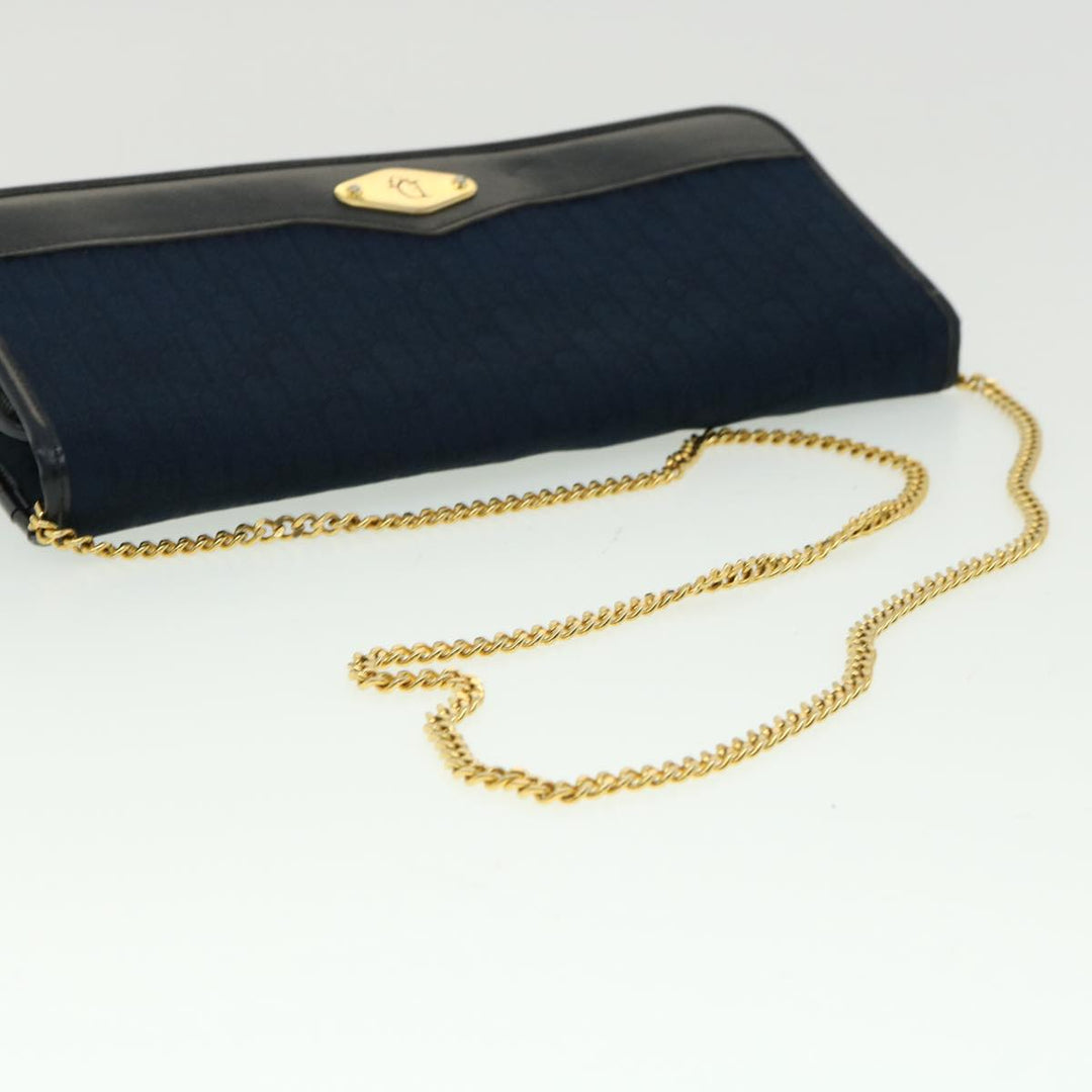 CHRISTIAN Top quality Dior Trotter Canvas Chain Shoulder Bag Navy Auth rd2392
