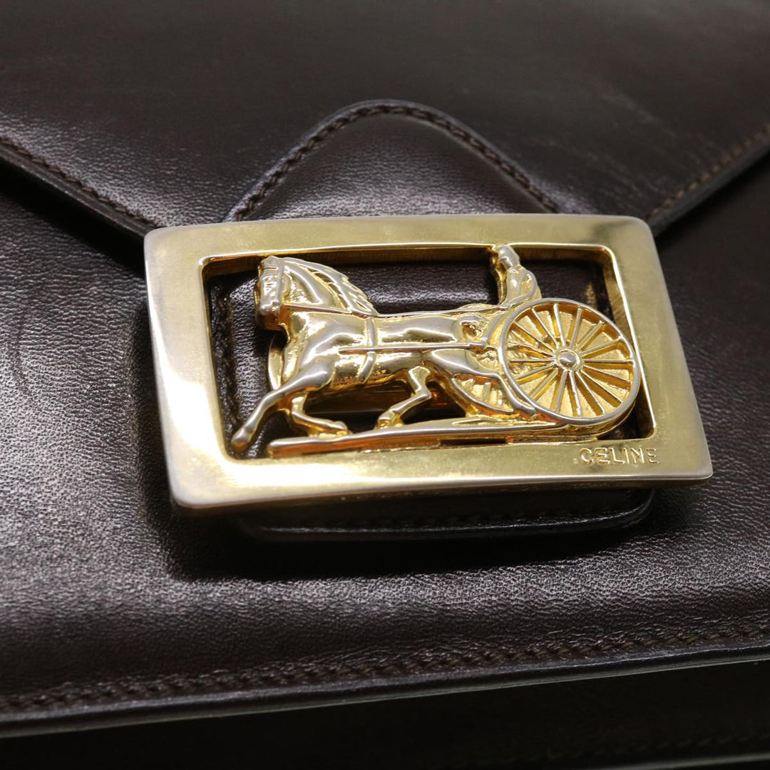Celine Horse Carriage Shoulder Bag Leather Brown Auth rd4366