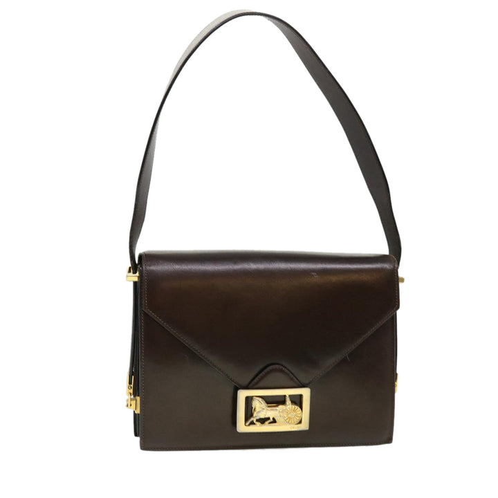 Celine Horse Carriage Shoulder Bag Leather Brown Auth rd4366
