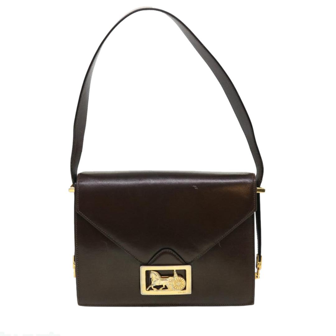 Celine Horse Carriage Shoulder Bag Leather Brown Auth rd4366