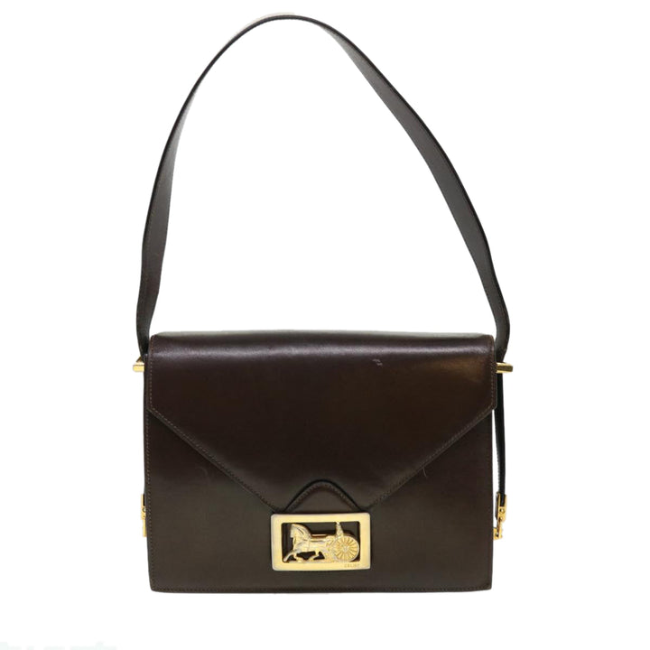 Celine Horse Carriage Shoulder Bag Leather Brown Auth rd4366
