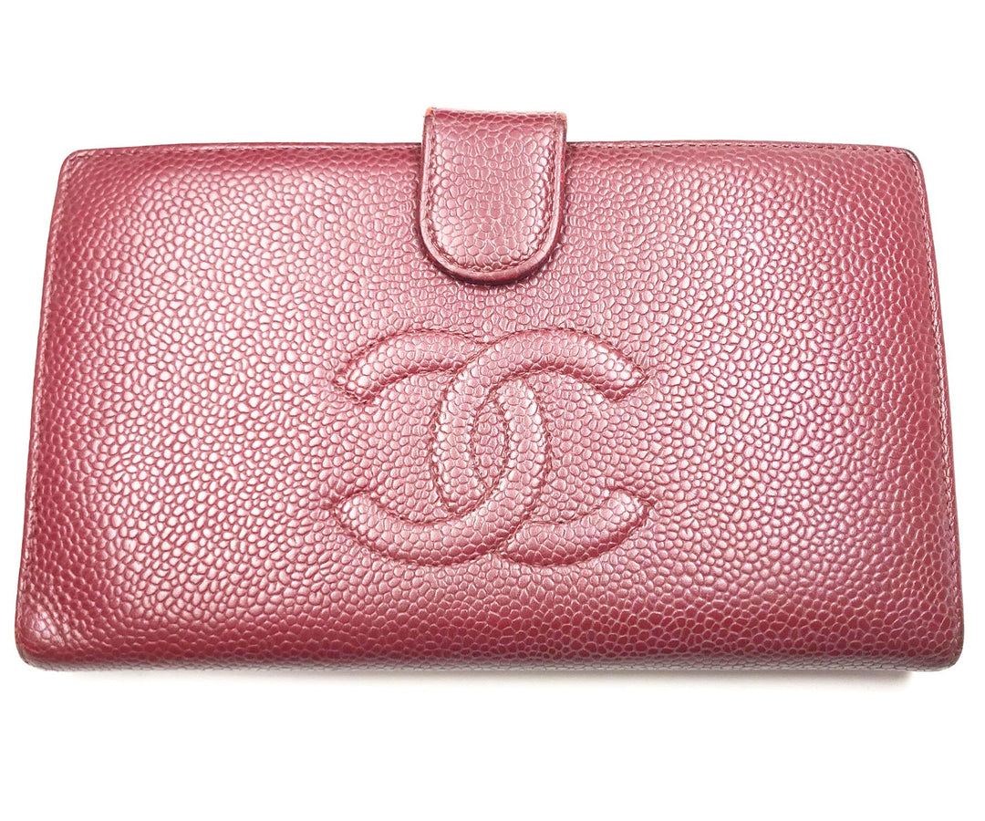 Top Quality Chanel Classic Burgundy Caviar Bi Fold Long Wallet