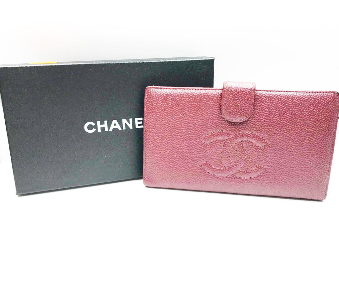 Top Quality Chanel Classic Burgundy Caviar Bi Fold Long Wallet