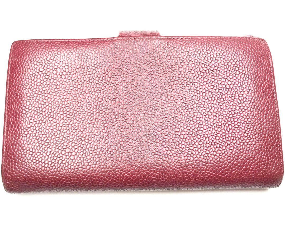 Top Quality Chanel Classic Burgundy Caviar Bi Fold Long Wallet