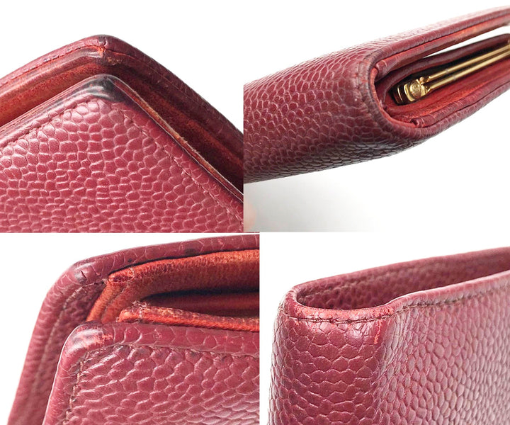Top Quality Chanel Classic Burgundy Caviar Bi Fold Long Wallet
