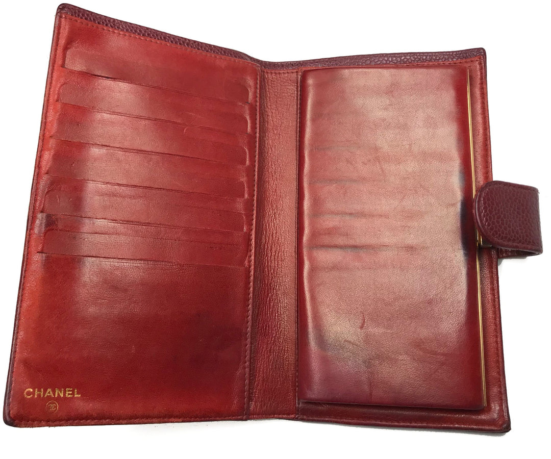 Top Quality Chanel Classic Burgundy Caviar Bi Fold Long Wallet